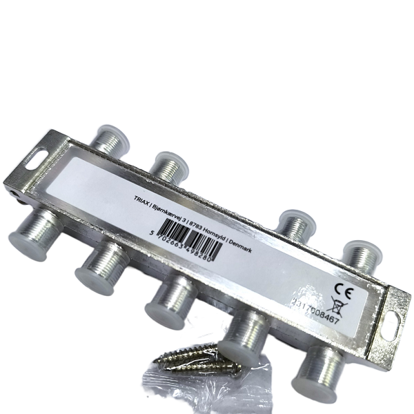 TRIAX 8 way coaxial splitter 5-2400MHz with DC pass front view, TRIAX 8 way splitter